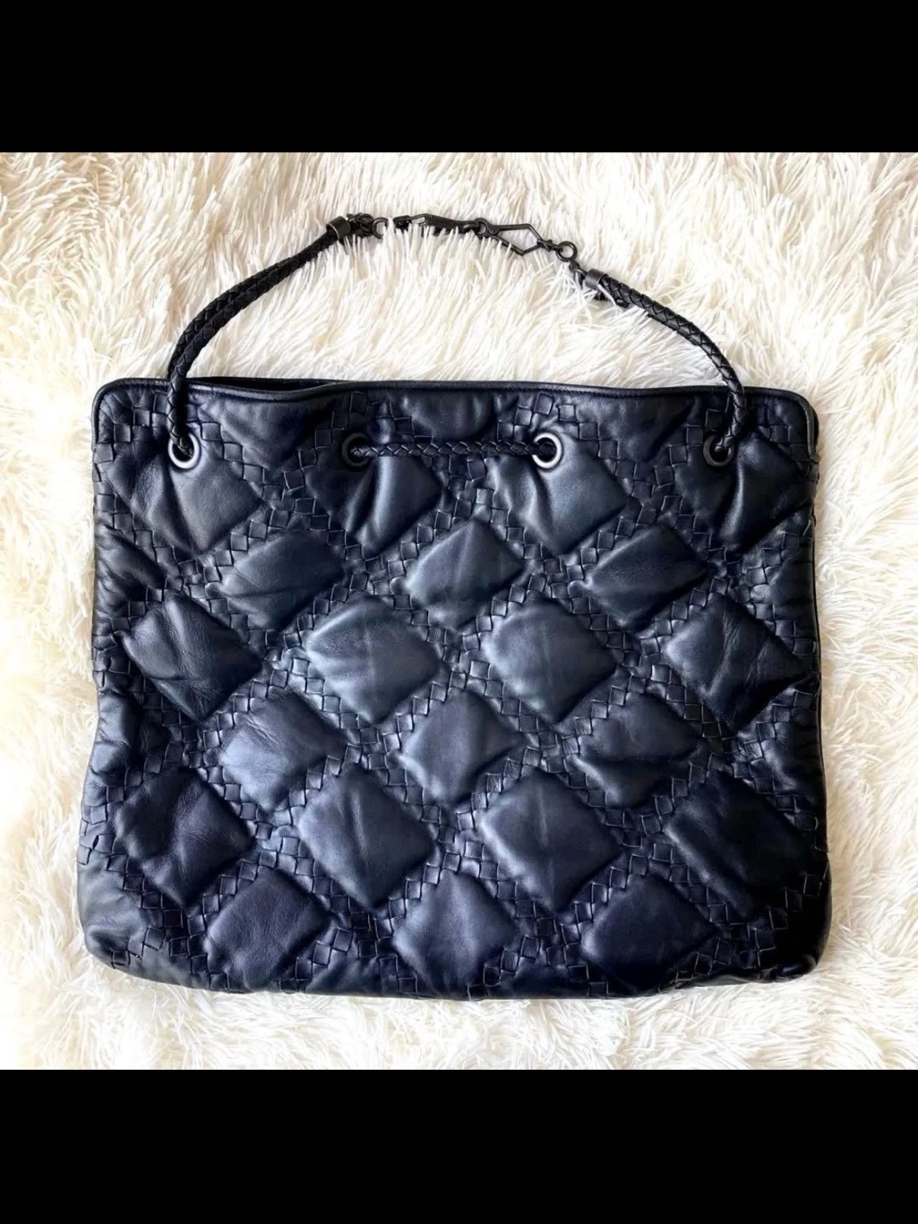 Bottega Veneta Black Quilted Woven Shoulder Bag